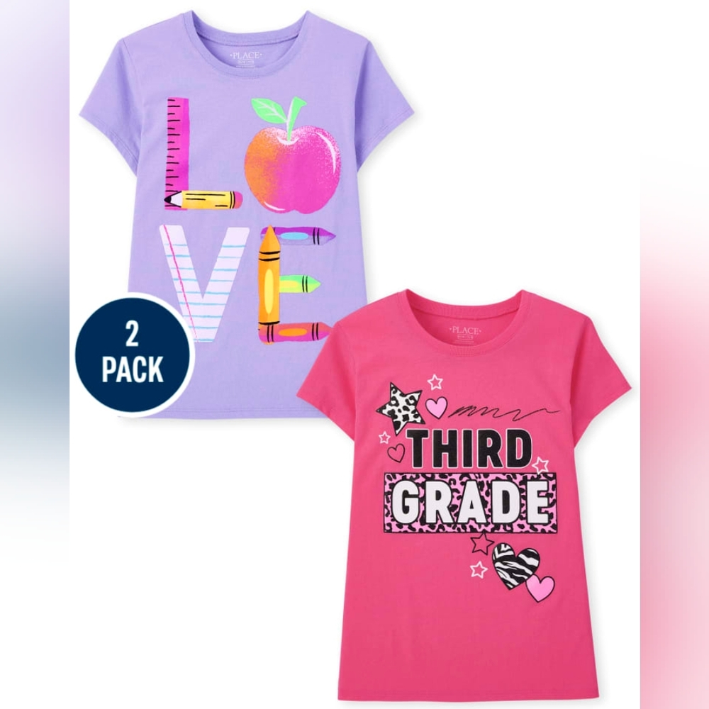 Girls Third Grade Graphic Tee 2-Pack - Multi Colors Size XL (14)